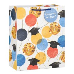 Hallmark - 13" Balloons, Grad Caps and Disco Balls Large Graduation Gift Bag