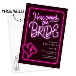 Alternative view of Hallmark - Neon Here Comes the Bride Flat Bachelorette Party Invitation