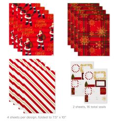 Hallmark - Christmas Prints Assorted Flat Wrapping Paper With Gift Tags, 12 sheets