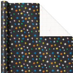 Hallmark - Colorful Stars on Black Wrapping Paper, 20 sq. ft.