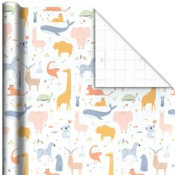 Hallmark - Pastel Animals Jumbo Wrapping Paper, 90 sq. ft.