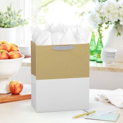 Alternative view of Hallmark - 13" White and Kraft Color Block Large Gift Bag