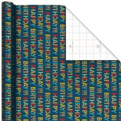 Hallmark - All-Caps Happy Birthday on Navy Wrapping Paper Roll, 20 sq. ft.