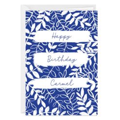 Hallmark - Wonderful Day Blue and White Foliage Custom Birthday Card