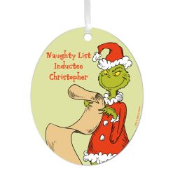 Hallmark - Dr. Seuss's How the Grinch Stole Christmas! Naughty List Metal Personalized Ornament, Custom Text