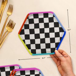 Alternative view of Hallmark - Black and White Checkered Hexagonal Dessert Plates, Pack of 8
