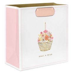 Hallmark - 7.7" Make a Wish Floral Cupcake Medium Gift Bag