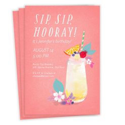 Hallmark - Sip Sip Hooray Fruity Drink Flat Birthday Invitation
