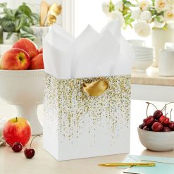 Alternative view of Hallmark - 7.7" Gold Confetti Trails on White Medium Gift Bag