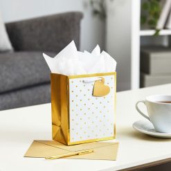 Alternative view of Hallmark - 6.5" Mini Gold Hearts on White Metallic Small Gift Bag
