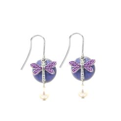 Hallmark - Silver Forest Purple Dragonfly on Blue Disc Silver-Tone Metal Drop Earrings