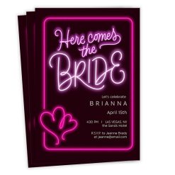 Hallmark - Neon Here Comes the Bride Flat Bachelorette Party Invitation