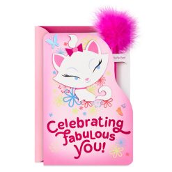 Hallmark - Disney The Aristocats Marie Purr-fectly Sweet Birthday Card for Kids With Feather-Topped Pen