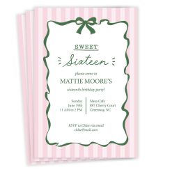 Hallmark - Sweet 16 Pink Stripes Flat Birthday Invitation