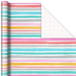 Hallmark - Painted Watercolor Stripes Wrapping Paper Roll, 20 sq. ft.