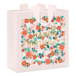 Hallmark - 10.4 Happy Birthday Floral on Pink Large Square Gift Bag