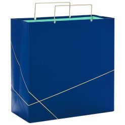 Hallmark - Navy With Gold Large Square Gift Bag, 10.4