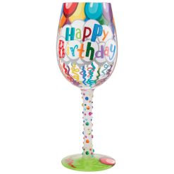 Hallmark - Lolita Happy Birthday Balloons and Streamers Handpainted Wine Glass, 15 oz.