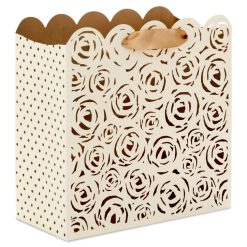 Hallmark - 10.4 Cream Roses Laser-Cut Large Square Gift Bag With Tissue Paper
