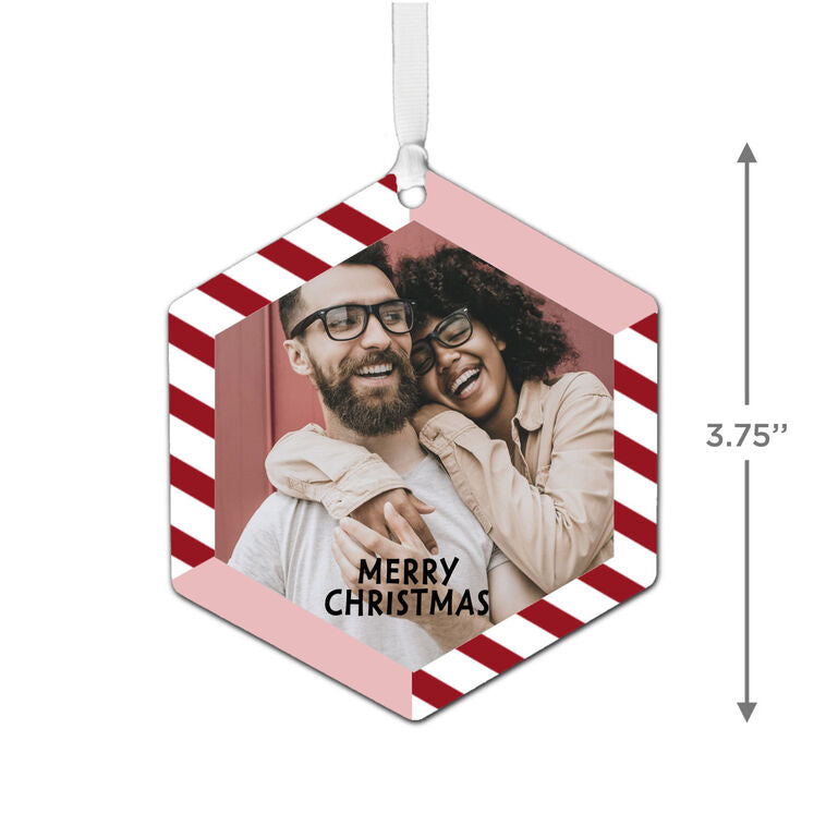 Hallmark - Candy Cane Stripes Metal Personalized Ornament, Custom Photo and Text - Image 3