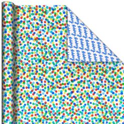 Hallmark - Colorful Dots/Happy Lettering Reversible Wrapping Paper Roll, 20 sq. ft.
