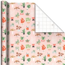 Hallmark - Potted Plants on Pink Wrapping Paper, 20 sq. ft.