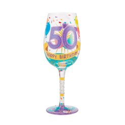 Hallmark - Lolita Happy 50th Birthday Handpainted Wine Glass, 15 oz.