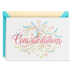 Hallmark - Elegant Script and Flowers Blank Congratulations Card