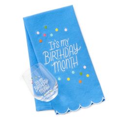 Hallmark - Birthday Month Tea Towel and Wine Glass Bundle