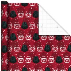 Hallmark - Star Wars Darth Vader and Stormtrooper Helmets on Red Holiday Wrapping Paper Roll, 25 sq. ft.