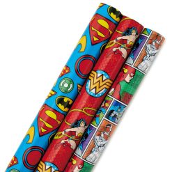 Hallmark - DC Justice League 3-Pack Wrapping Paper Roll Bundle, 60 sq. ft. total