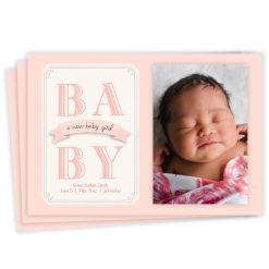 Hallmark - Classic Pink Banner Baby Girl Flat Birth Announcement