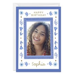 Hallmark - Blue Folk Art Flowers Custom Birthday Card