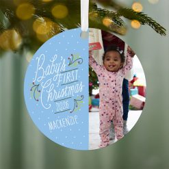 Alternative view of Hallmark - Baby's First Christmas Round Metal Personalized Ornament, Custom Vertical Photo and Text