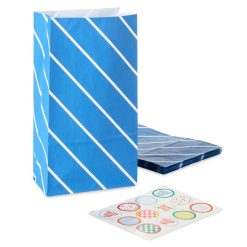 Hallmark - Bold Blue Stripes 8-Pack Paper Goodie Bags With Stickers