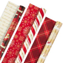 Hallmark - Red and Gold 3-Pack Reversible Christmas Wrapping Paper, 120 sq. ft.