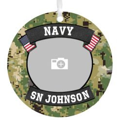 Hallmark - Navy Metal Personalized Ornament, Custom Photo and Text