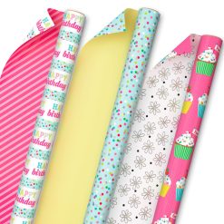 Hallmark - Sweet Birthday 3-Pack Reversible Wrapping Paper, 75 sq. ft. total