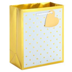 Hallmark - 6.5" Mini Gold Hearts on White Metallic Small Gift Bag