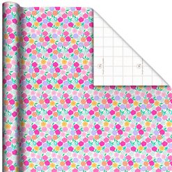 Hallmark - Colorful Flowers on White Tall Wrapping Paper Roll, 35 sq. ft.