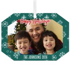 Hallmark - Green Snowflake Metal Personalized Ornament, Custom Photo and Text