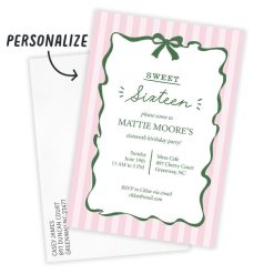 Alternative view of Hallmark - Sweet 16 Pink Stripes Flat Birthday Invitation