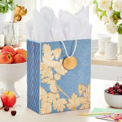 Alternative view of Hallmark - 13" Gold Leaves on Chambray Blue Large Gift Bag