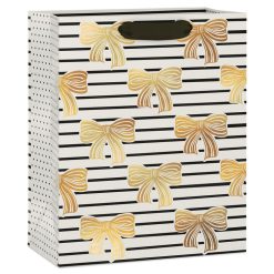 Hallmark - 9.6" Gold Bows and Black Stripes Medium Gift Bag