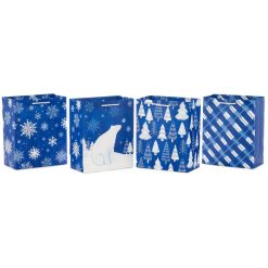 Hallmark - 9.6" Medium Blue and White Winter Gift Bags 4-Pack Assortment