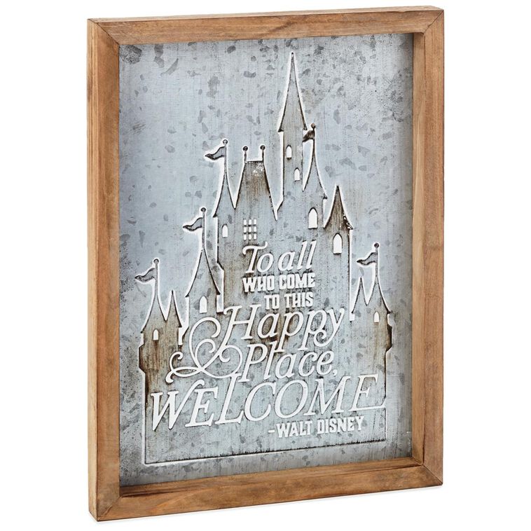 Hallmark - Disney Castle Happy Place Wood and Metal Quote Sign, 8.75x12