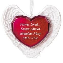 Hallmark - Forever Loved Memorial Heart and Angel Wings Personalized Ornament, Custom Text