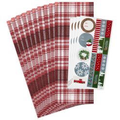 Hallmark - Red and White Holiday Plaid Tissue Paper With Gift Tag Stickers, 10 sheets