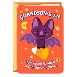 Hallmark - Purple Bat With Candy Corn First Halloween Card for Grandson