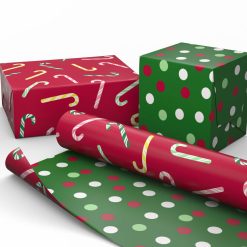 Alternative view of Hallmark - Candy Canes on Red/Dots on Green Christmas Reversible Wrapping Paper Roll, 30 sq. ft.